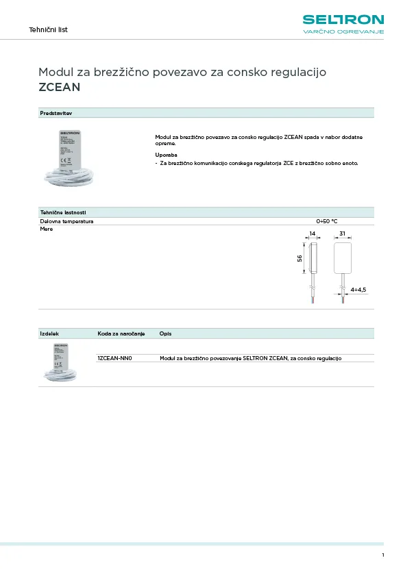 Regulator zce modul za brezzicno povezavo tehnicni list