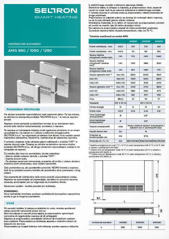 Navodila za seltron ventilatorski konvektor amg 890 1090 1290